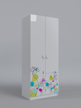 Шкаф 2-х створчатый с ящиками Флёр (Белый/корпус Выбеленное дерево) в Оби - ob.katalogmebeli.com | фото