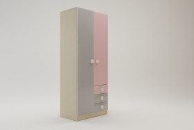 Шкаф 2-х створчатый с ящиками Грэйси (Розовый/Серый/корпус Клен) в Оби - ob.katalogmebeli.com | фото 2
