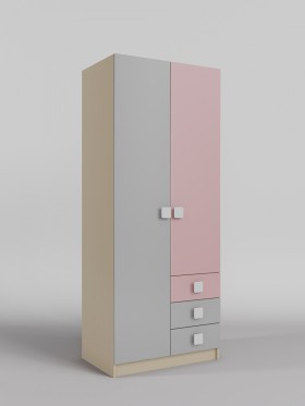 Шкаф 2-х створчатый с ящиками Грэйси (Розовый/Серый/корпус Клен) в Оби - ob.katalogmebeli.com | фото 1