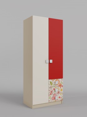 Шкаф 2-х створчатый с ящиками Ретвит (Бежевый/Красный/корпус Клен) в Оби - ob.katalogmebeli.com | фото