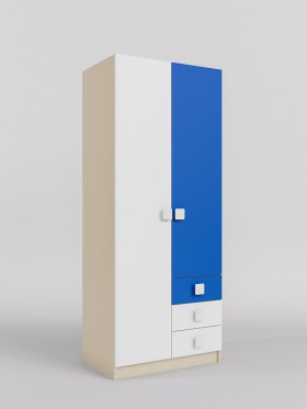 Шкаф 2-х створчатый с ящиками Скай (Синий/Белый/корпус Клен) в Оби - ob.katalogmebeli.com | фото