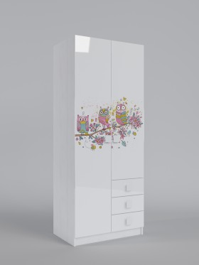 Шкаф с ящиками Совушки (Белый/Выбеленное дерево/2 створки) в Оби - ob.katalogmebeli.com | фото
