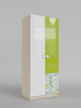 Шкаф 2-х створчатый с ящиками Твит (Белый/Зеленый/корпус Клен) в Оби - ob.katalogmebeli.com | фото 1