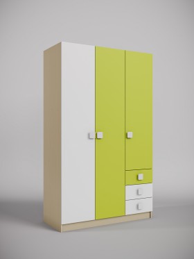 Шкаф 3-х створчатый с ящиками Эппл (Зеленый/Белый/корпус Клен) в Оби - ob.katalogmebeli.com | фото 1