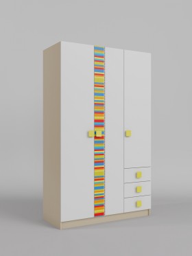Шкаф 3-х створчатый с ящиками Клаксон без машинок (Белый/корпус Клен) в Оби - ob.katalogmebeli.com | фото