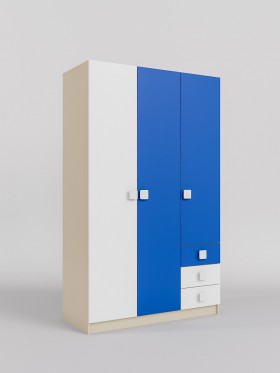 Шкаф 3-х створчатый с ящиками Скай (Синий/Белый/корпус Клен) в Оби - ob.katalogmebeli.com | фото
