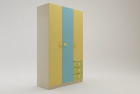 Шкаф 3-х створчатый с ящиками Смайли (Желтый/Голубой/Зеленый/корпус Клен) в Оби - ob.katalogmebeli.com | фото 1