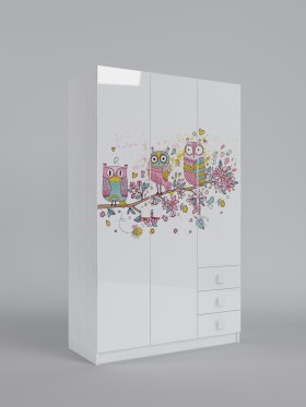 Шкаф 3-х створчатый с ящиками Совушки (Белый/корпус Выбеленное дерево) в Оби - ob.katalogmebeli.com | фото 1