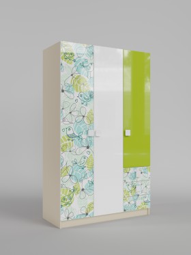 Шкаф 3-х створчатый с ящиками Твит (Белый/Зеленый/корпус Клен) в Оби - ob.katalogmebeli.com | фото