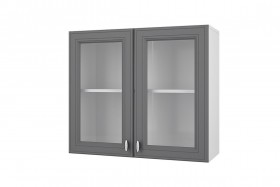 Шкаф 80 с 2-мя витринами Ева (Графит Софт/корпус Белый) в Оби - ob.katalogmebeli.com | фото