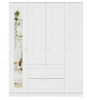 Шкаф четырехдверный Сириус с 1 зеркалом и 2 ящиками белый в Оби - ob.katalogmebeli.com | фото