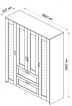 Шкаф четырехдверный Сириус с 1 зеркалом и 2 ящиками белый в Оби - ob.katalogmebeli.com | фото 2
