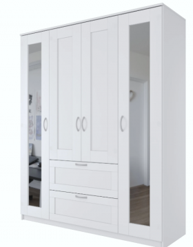 Шкаф четырехдверный Сириус с 2 зеркалами и 2 ящиками белый в Оби - ob.katalogmebeli.com | фото