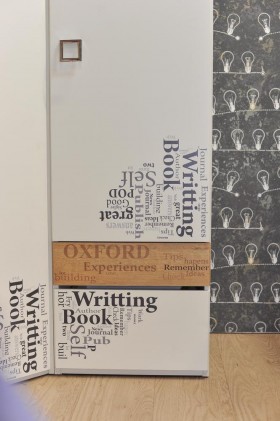 Шкаф для белья «Оксфорд» (Ривьера/Белый с рисунком) в Оби - ob.katalogmebeli.com | фото 3