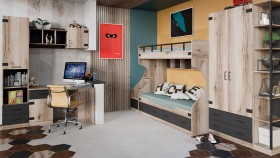 Шкаф для одежды комбинированный «Окланд» (Фон Черный/Дуб Делано) в Оби - ob.katalogmebeli.com | фото 4
