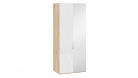 Шкаф для одежды с 1 глухой и 1 зеркальной дверями правый «Эмбер» Яблоня Беллуно/Белый глянец в Оби - ob.katalogmebeli.com | фото 1