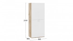 Шкаф для одежды с 2-мя дверями «Фьюжн» Дуб Делано/Белый глянец в Оби - ob.katalogmebeli.com | фото 2