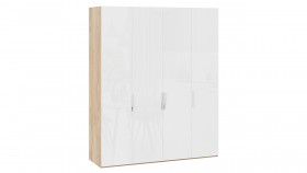 Шкаф для одежды с 4 глухими дверями «Эмбер» Яблоня Беллуно/Белый глянец в Оби - ob.katalogmebeli.com | фото 1