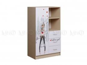 Шкаф комбинированный Girl Вега (Дуб беленый/Белый глянец/фотопечать) в Оби - ob.katalogmebeli.com | фото
