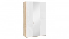Шкаф комбинированный с 2 глухими и 1 зеркальной дверями правый «Эмбер» Яблоня Беллуно/Белый глянец в Оби - ob.katalogmebeli.com | фото