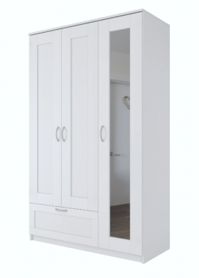 Шкаф трехдверный Сириус с зеркалом и 1 ящиком белый в Оби - ob.katalogmebeli.com | фото 1