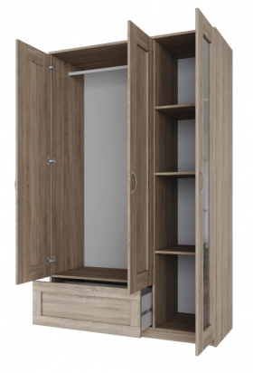 Шкаф трехдверный Сириус с зеркалом и 1 ящиком дуб сонома в Оби - ob.katalogmebeli.com | фото 3