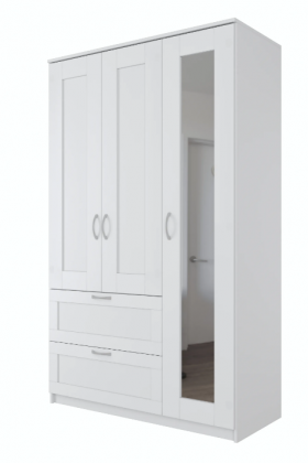 Шкаф трехдверный Сириус с зеркалом и 2 ящиками белый в Оби - ob.katalogmebeli.com | фото 1