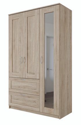 Шкаф трехдверный Сириус с зеркалом и 2 ящиками дуб сонома в Оби - ob.katalogmebeli.com | фото