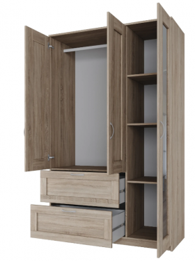 Шкаф трехдверный Сириус с зеркалом и 2 ящиками дуб сонома в Оби - ob.katalogmebeli.com | фото 3