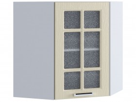 Шкаф верхний угловой со стеклом 590, ШВУС 590 (Клен кремовый/корпус белый) в Оби - ob.katalogmebeli.com | фото