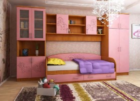 Детская Веселый пони Комплект мебели (Вишня оксфорд/Розовый) в Оби - ob.katalogmebeli.com | фото